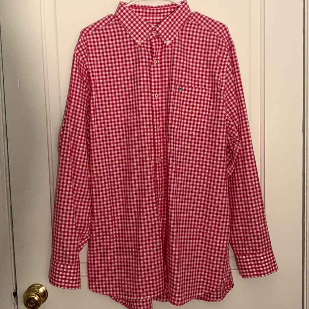 Southern Tide Strawberry Gingham Button Up